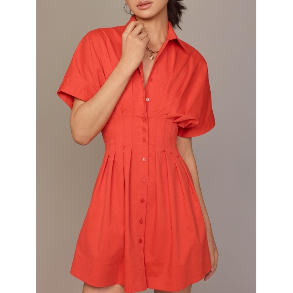 Exquise Mini Tobie Solid Dress Womens M Red Good Pleated Button Front minimalist